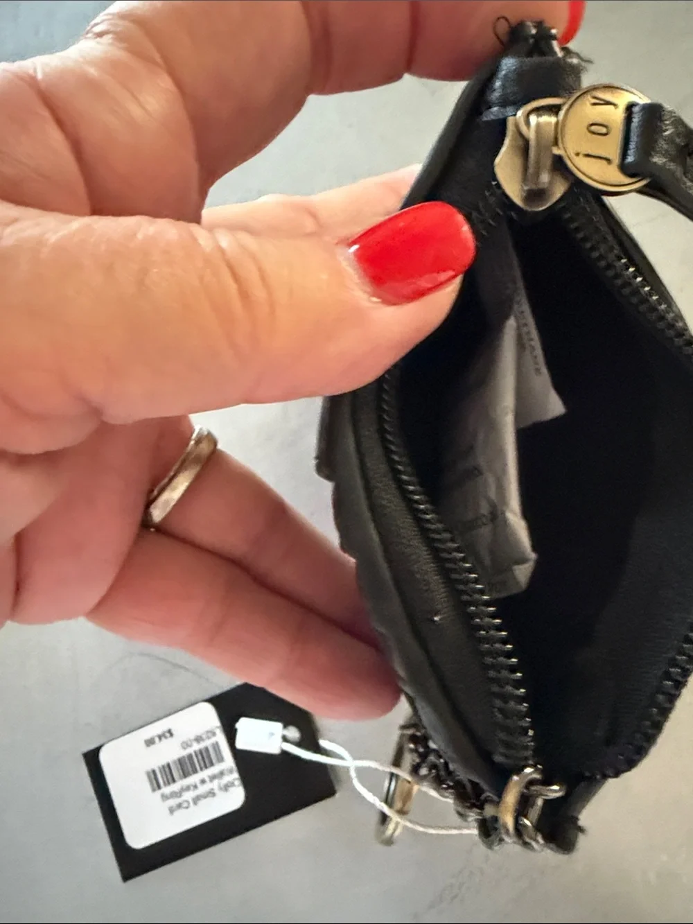 JOY- Black Leather Card Holder Keychain